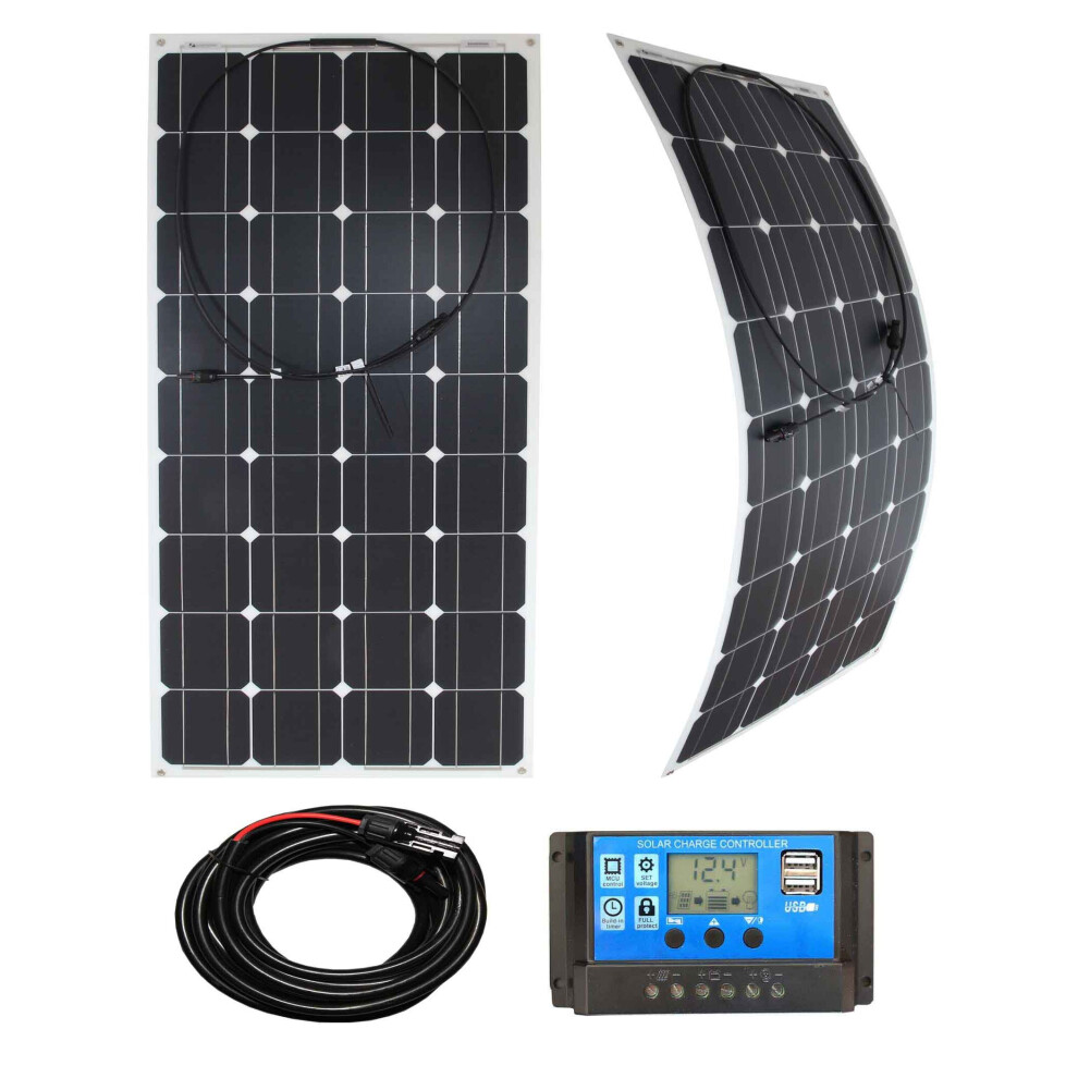 (100w White, Solar Panel & Kit) 30/50/100w Flexible Solar Panel PV Photo-voltaic Boat Marine Caravan Home Flexi