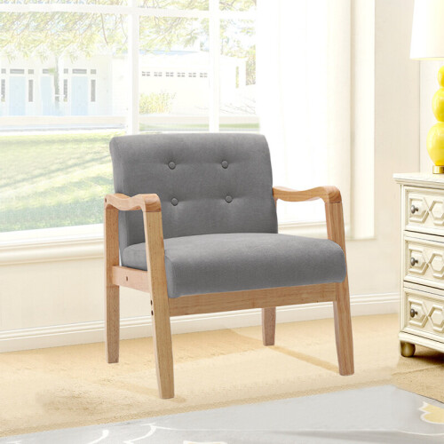 Living And Home Modern Fabric Upholstered Accent Armchair Solid Wood 2