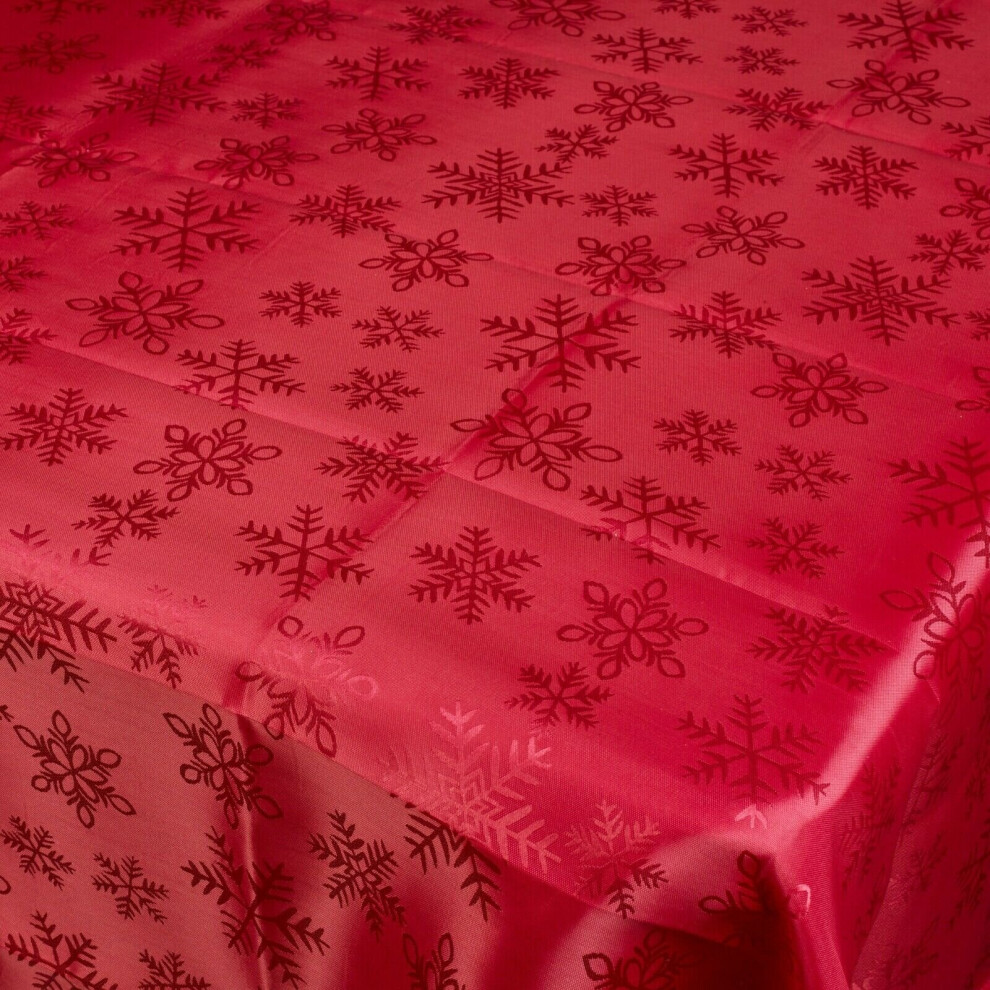 (Red Snowflake Pattern, 180cm X 130cm) Damask Floral Jacquard Rectangle Oblong Table Cloth