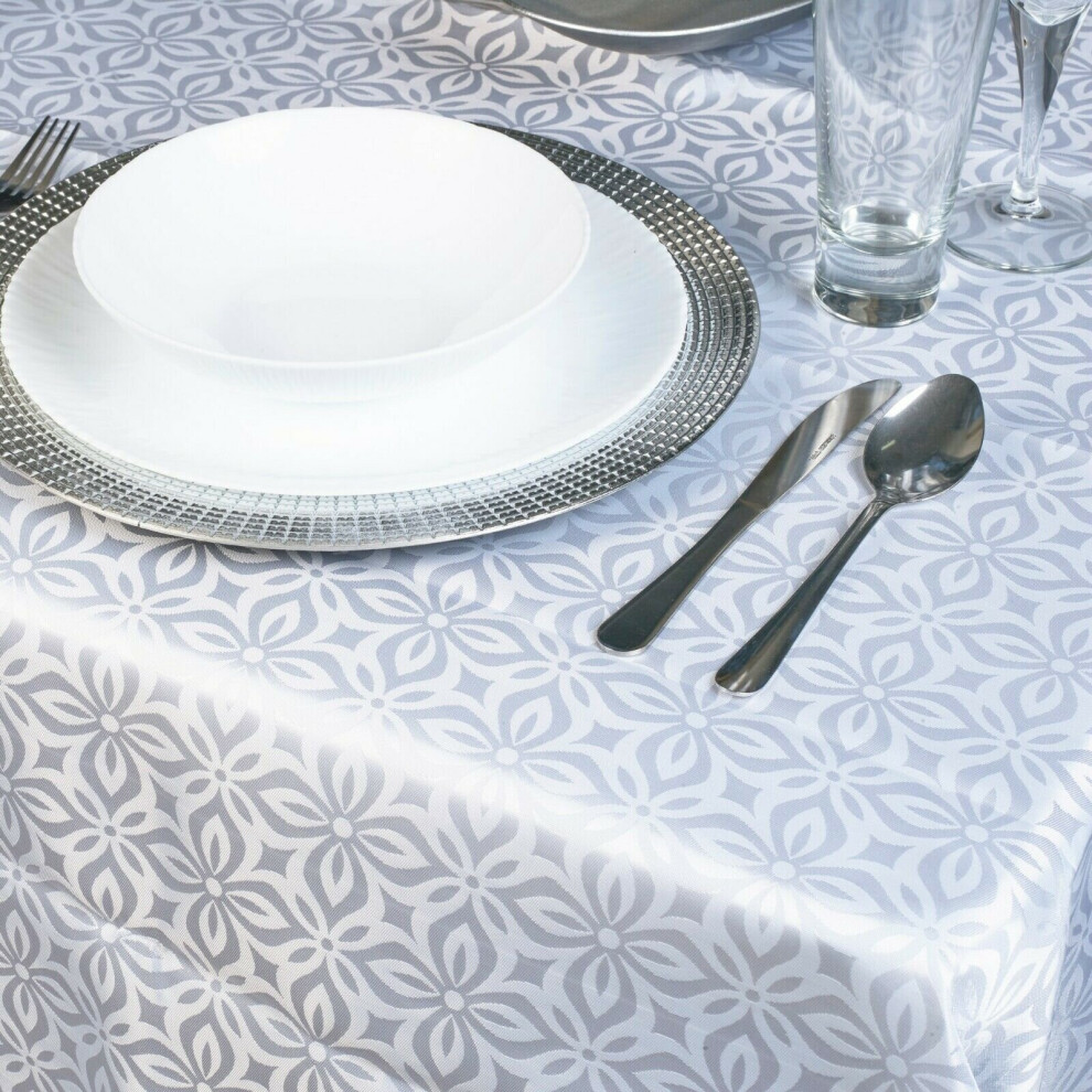 (White Flower Pattern, 220cm X 150cm) Damask Floral Jacquard Rectangle Oblong Table Cloth