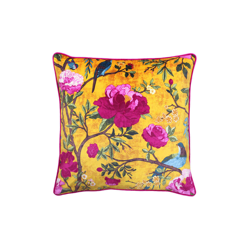 Riva Paoletti Chinoiserie Faux Velvet Cushion Cover, Gold, 50 x 50 Cm