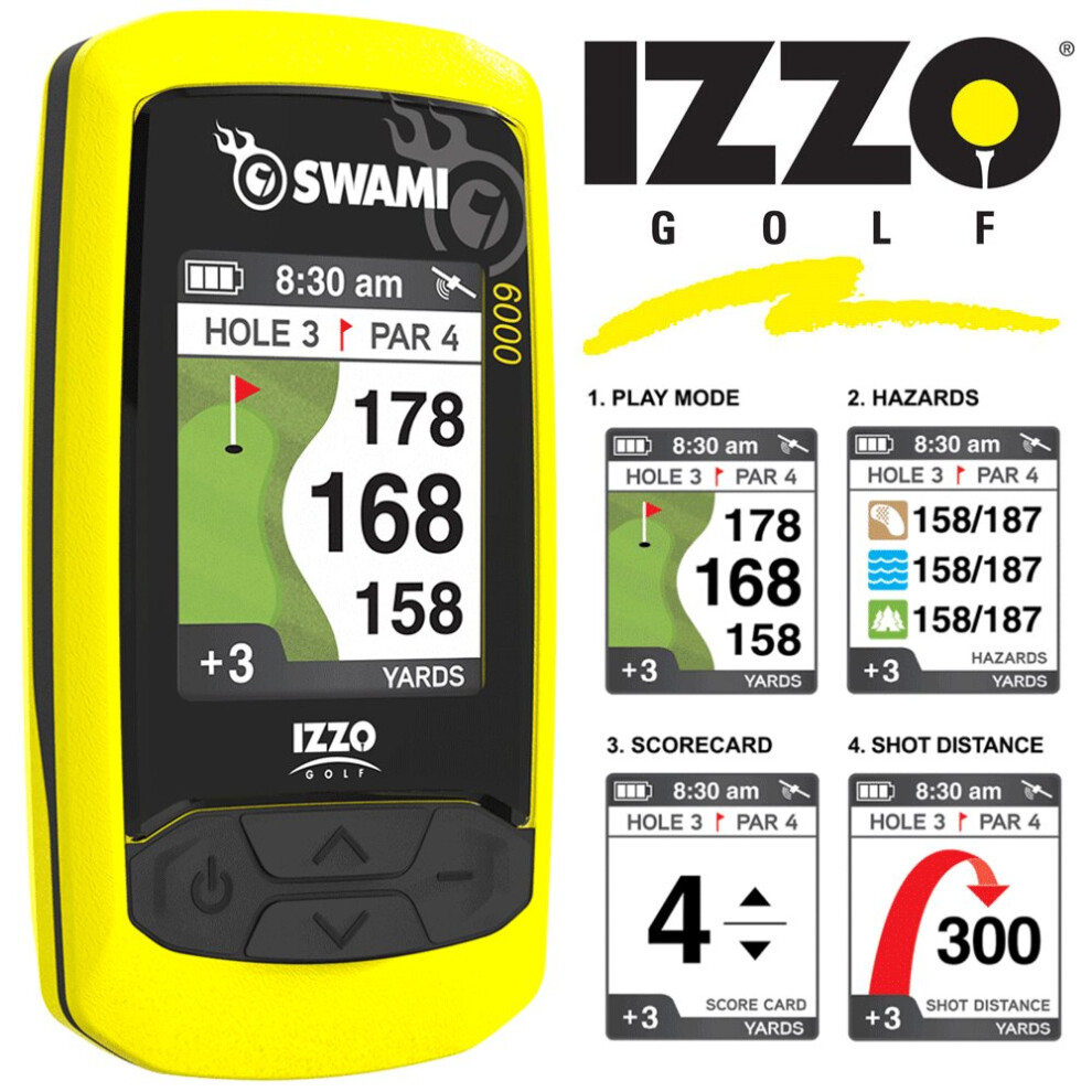 IZZO SWAMI 6000 GOLF GPS +38,000 PRELOADED COURSES / YELLOW +FREE GIFT PACK