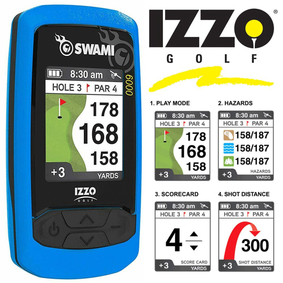 IZZO SWAMI 6000 GOLF GPS +38,000 PRELOADED COURSES / BLUE +FREE GIFT PACK