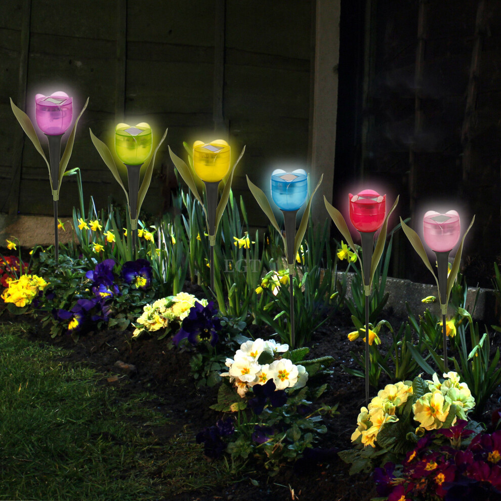 (1 Of Each Colour, 12 Lights) 6 Garden Tulip Shape LED Solar Powered Lights