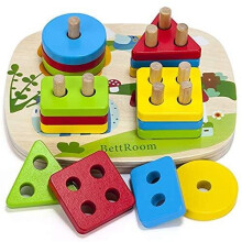 BettRoom Toddler Toys 1 2 3 Years Old Boy And Girl Solid Wood Preschooler Shape Color Judgment Help To Recognize Geometry Building Blocks Stack Clas