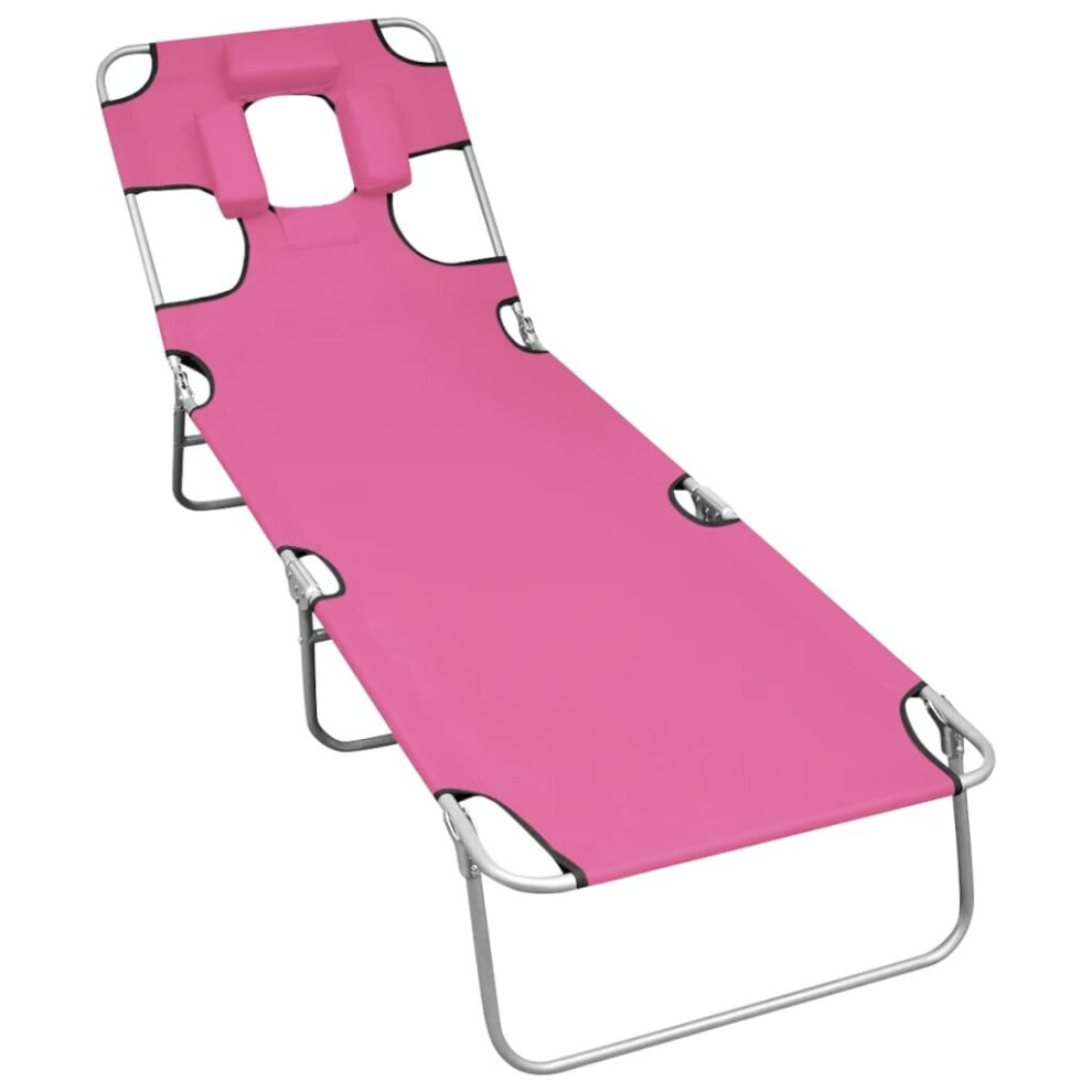 vidaXL Folding Sun Lounger with Head Cushion Steel Magento Pink Lounge Chair