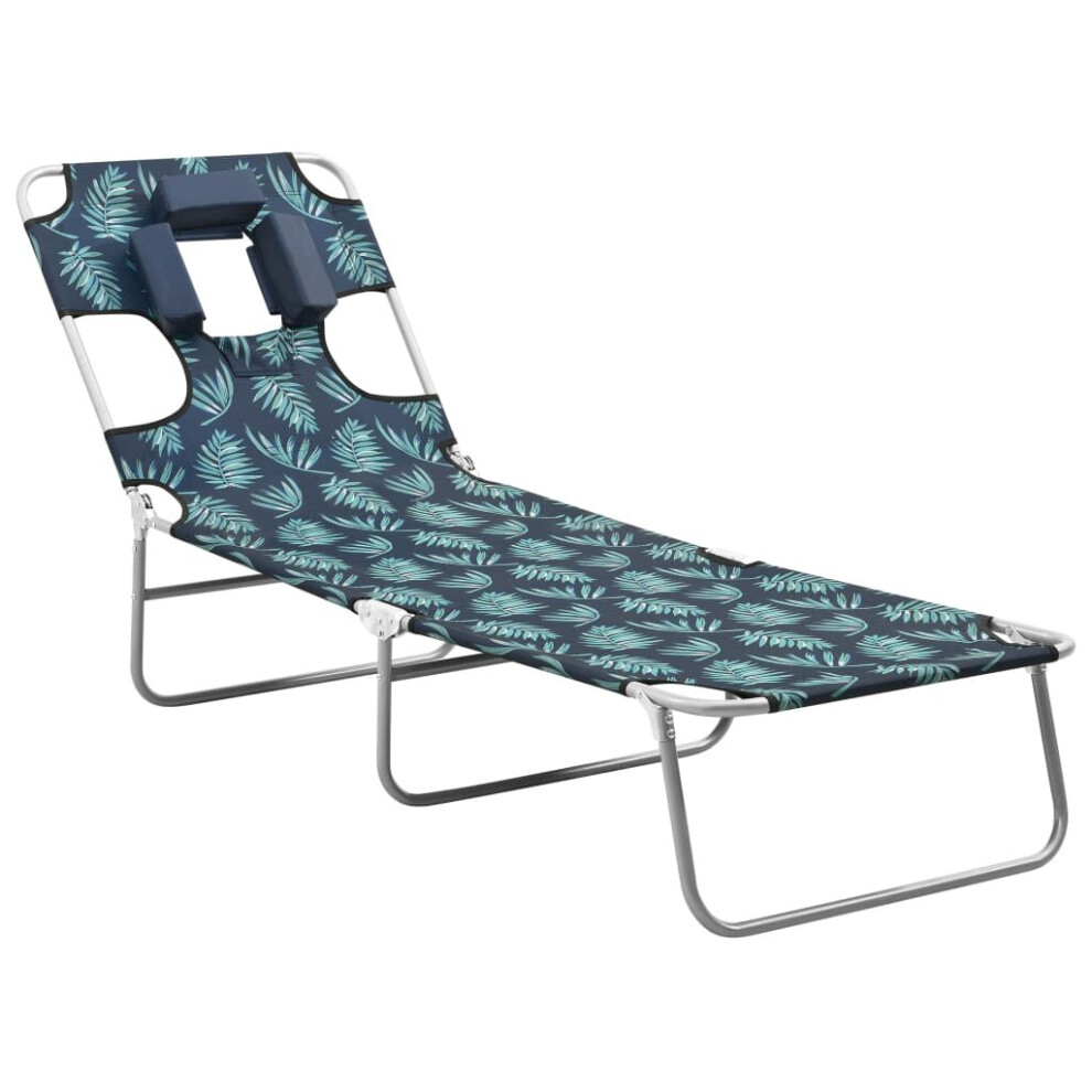 vidaXL Folding Sun Lounger with Head Cushion Steel Leaves Print Lounge Bed