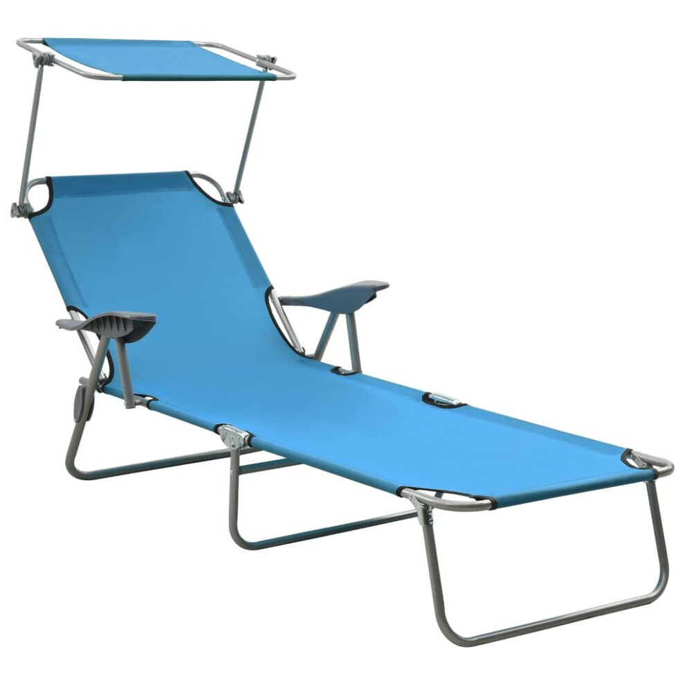 vidaXL Sun Lounger with Canopy Steel Blue Lounge Bed Outdoor Recliner Seat