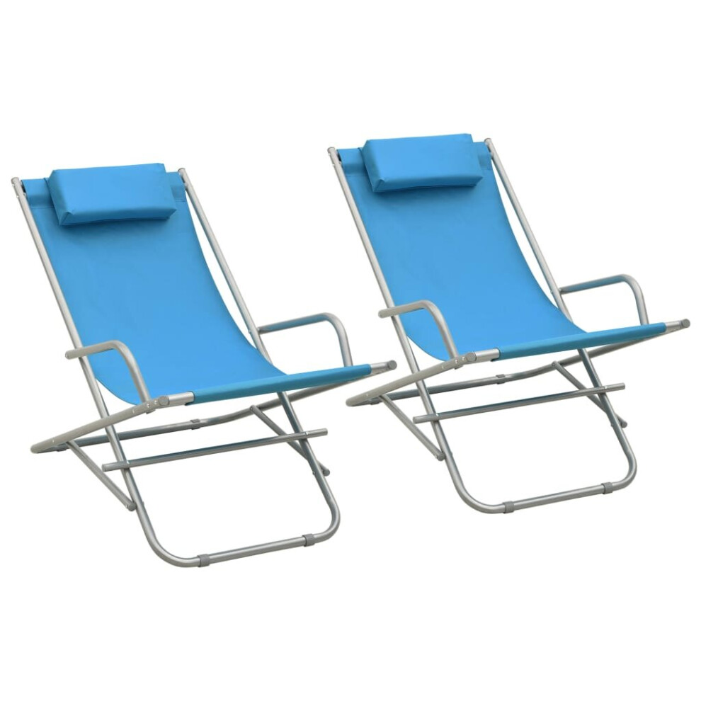 vidaXL 2x Rocking Chairs Steel Blue Folding Camping Swing Chair Sun Lounger