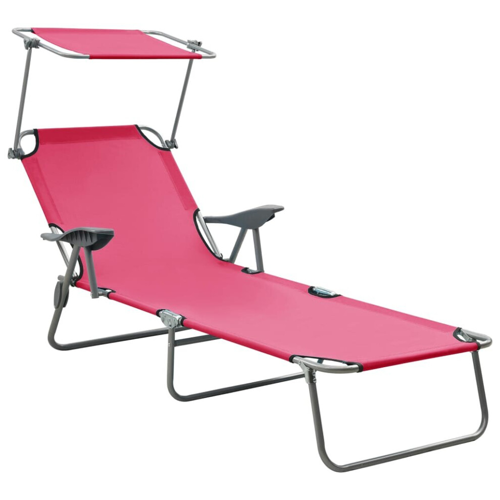 vidaXL Sun Lounger with Canopy Steel Pink Lounge Bed Outdoor Recliner Seat