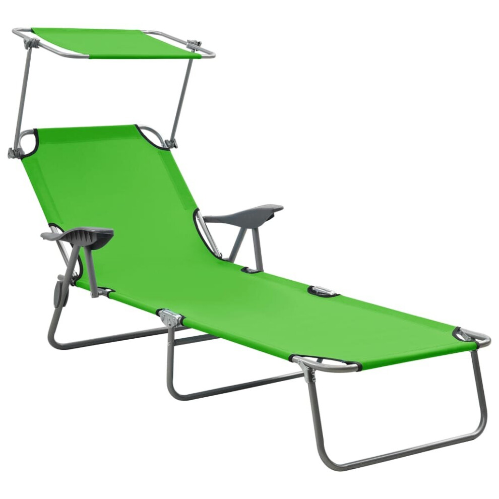 vidaXL Sun Lounger with Canopy Steel Green Lounge Bed Outdoor Recliner Seat