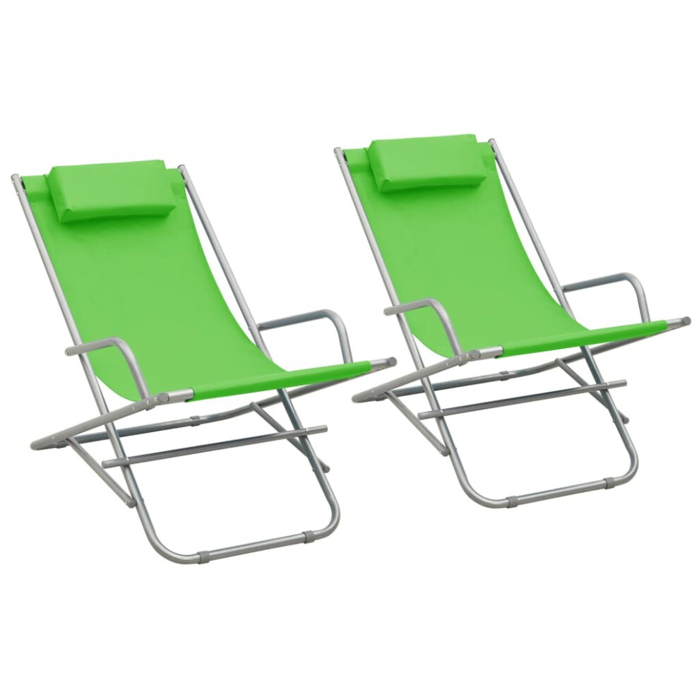 Vidaxl 2X Rocking Chairs Steel Folding Camping Swing Chair Sun Lounger Green