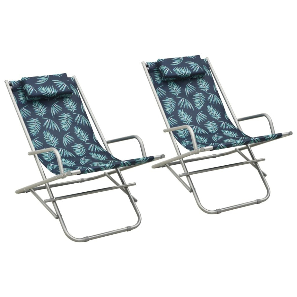 vidaXL 2x Rocking Chairs Steel Leaf Print Folding Camping Chair Sun Lounger