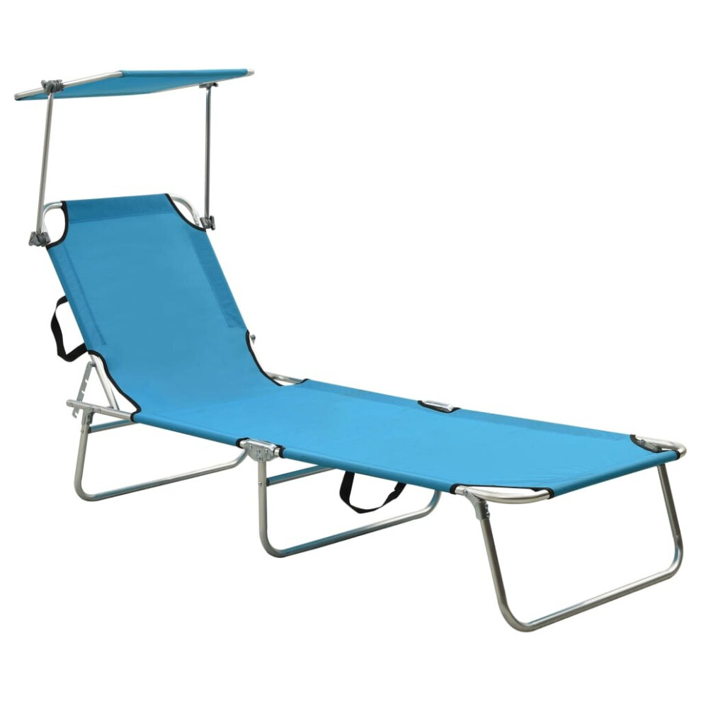 vidaXL Folding Sun Lounger with Canopy Blue Aluminium Outdoor Recliner Seat