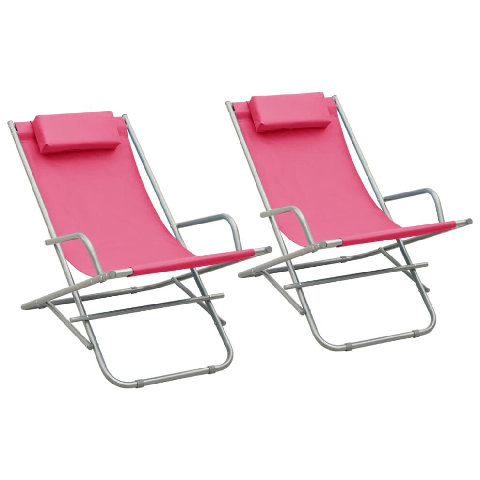 Vidaxl 2X Rocking Chairs Steel Folding Camping Swing Chair Sun Lounger Pink