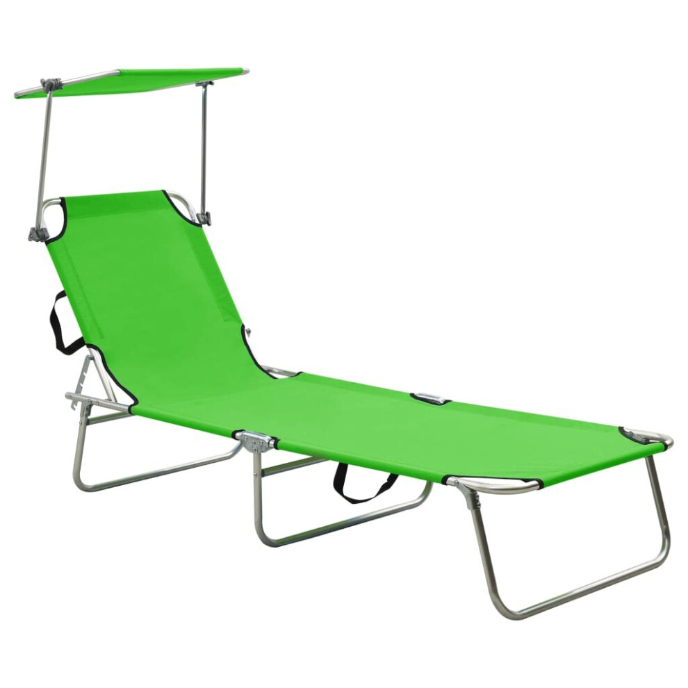 vidaXL Folding Sun Lounger with Canopy Green Aluminium Outdoor Recliner Seat