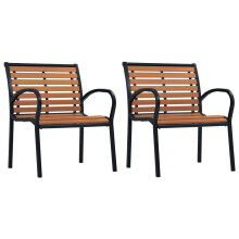 vidaXL 2x Garden Chairs Steel and WPC Black and Brown Outdoor Chair Patio