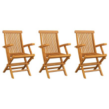 vidaXL 3x Solid Teak Wood Garden Chairs Outdoor Seating Furniture Armchair