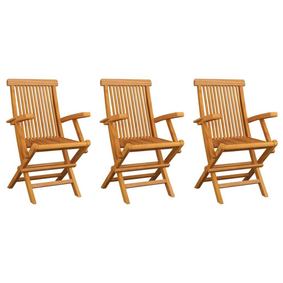 vidaXL 3x Solid Teak Wood Garden Chairs Outdoor Seating Furniture Armchair