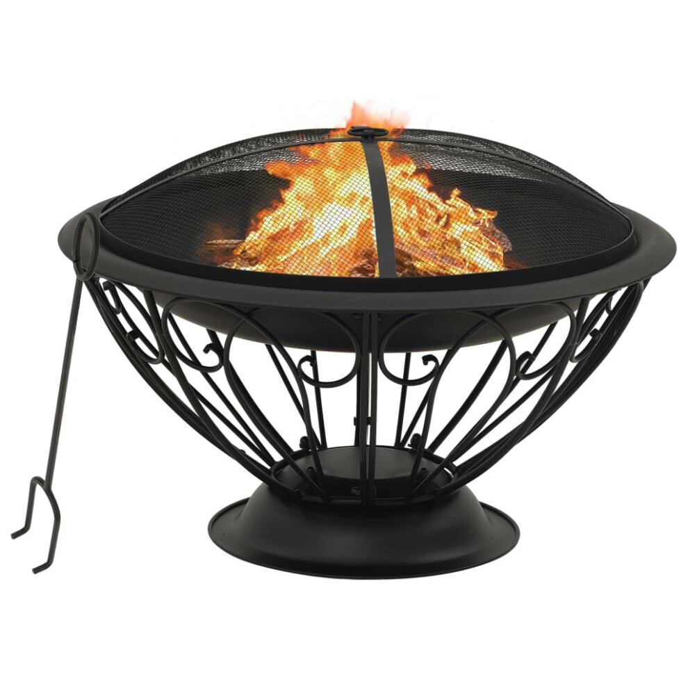 vidaXL Fire Pit with Poker 75 cm 2XL Steel Fire Bowl Patio Heater Home Garden