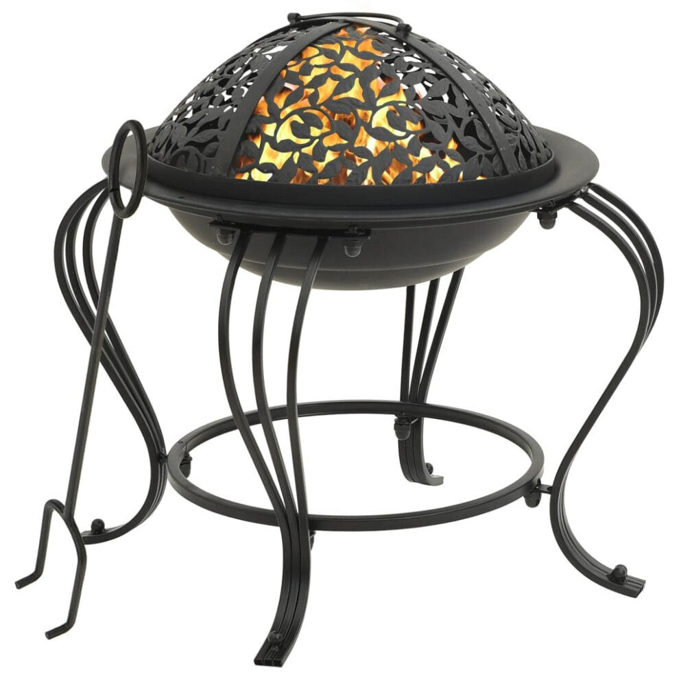 vidaXL Fire Pit with Poker 49 cm Steel Fire Bowl Patio Heater Home Garden