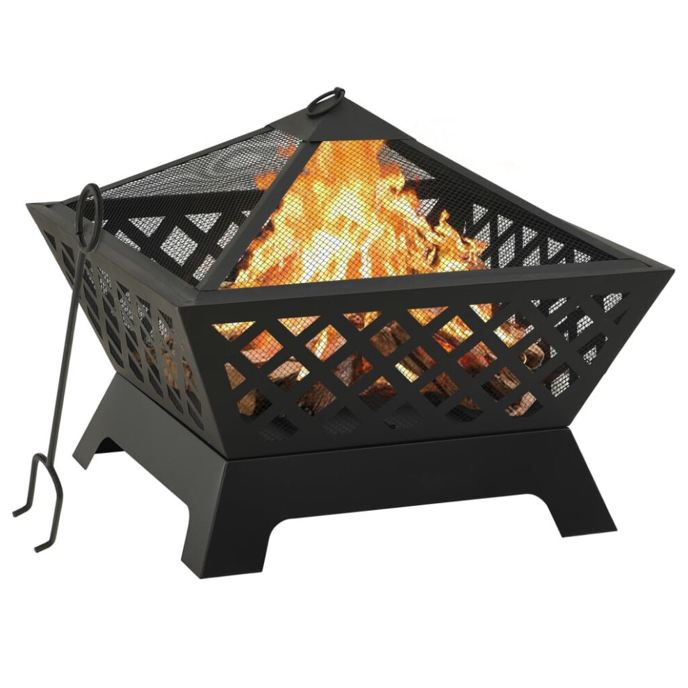 vidaXL Fire Pit with Poker 64 cm 2XL Steel Fire Bowl Patio Heater Home Garden