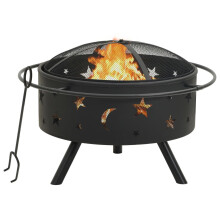 vidaXL Fire Pit with Poker 76 cm XXL Steel Fire Bowl Patio Heater Home Garden