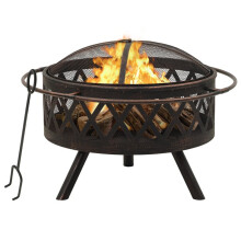 vidaXL Rustic Fire Pit with Poker 76 cm XXL Steel Fire Bowl Patio Heater Home