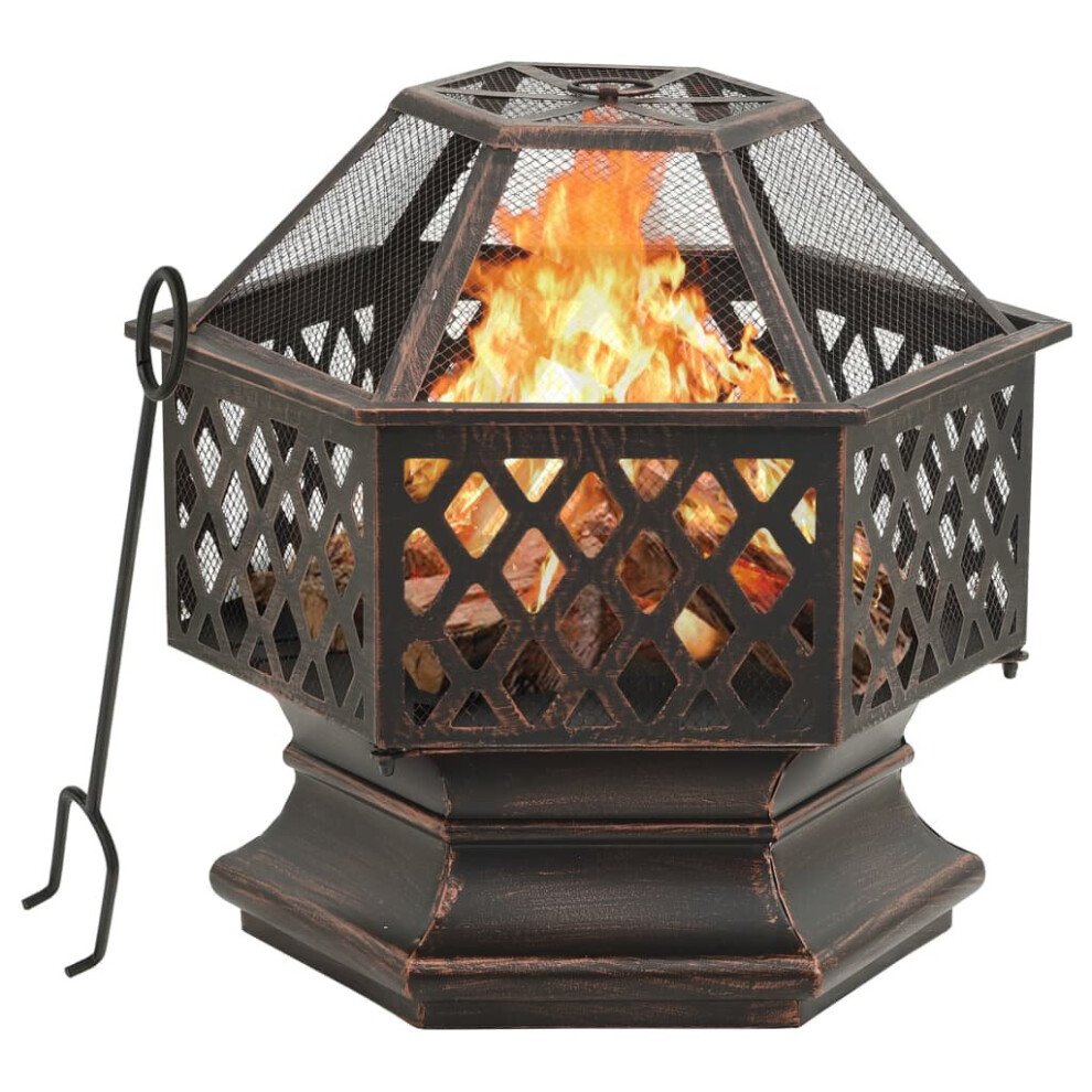 vidaXL Rustic Fire Pit With Poker 2XL Steel Fire Bowl Patio Heater Home Garden