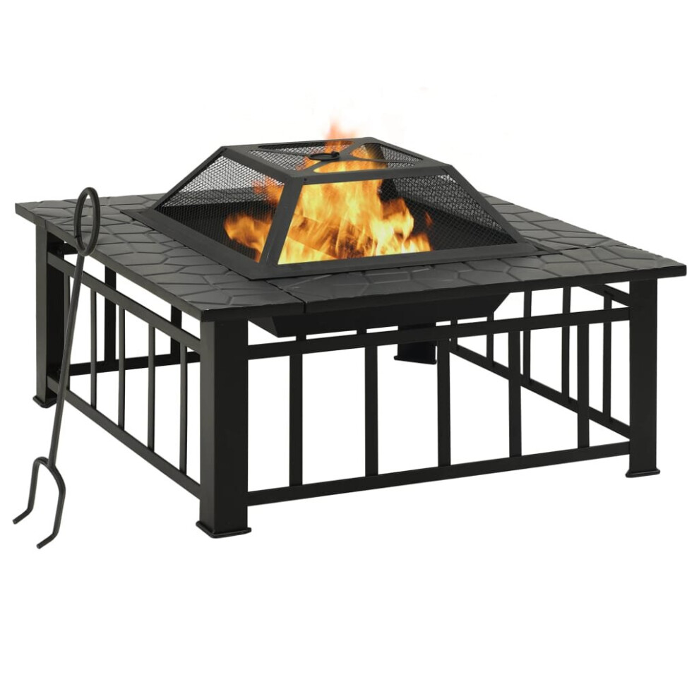 vidaXL Garden Fire Pit with Poker 2XL Steel Fire Bowl Patio Heater Home Garden