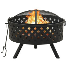 vidaXL Fire Pit with Poker 68 cm 2XL Steel Fire Bowl Patio Heater Home Garden
