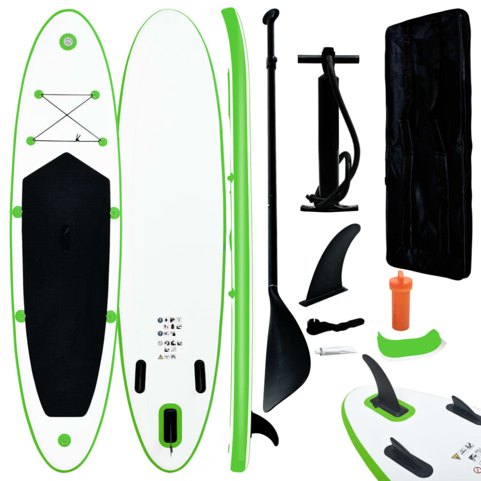 vidaXL Inflatable Stand Up Paddleboard Set Green and White Surfing SUP Board