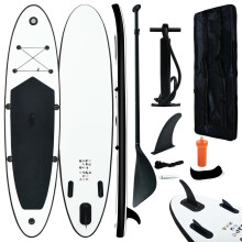 vidaXL Inflatable Stand Up Paddle Board Set SUP Surfboard Black and White