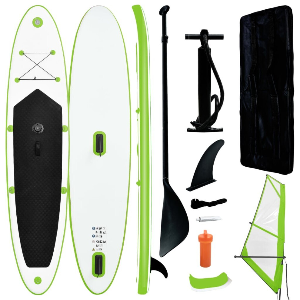 vidaXL Inflatable Stand Up Paddleboard With Sail Set Green And White SUP Board