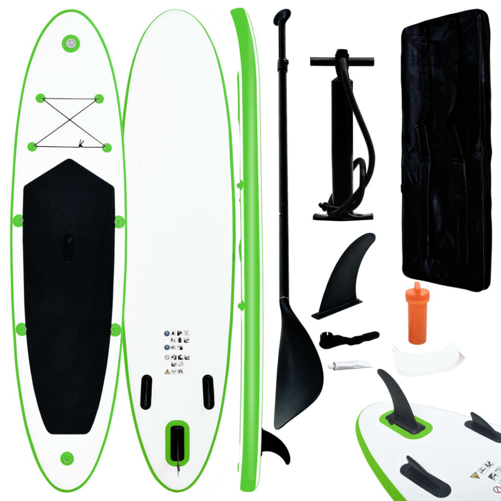 vidaXL Inflatable Stand Up Paddle Board Set SUP Surfboard Green and White