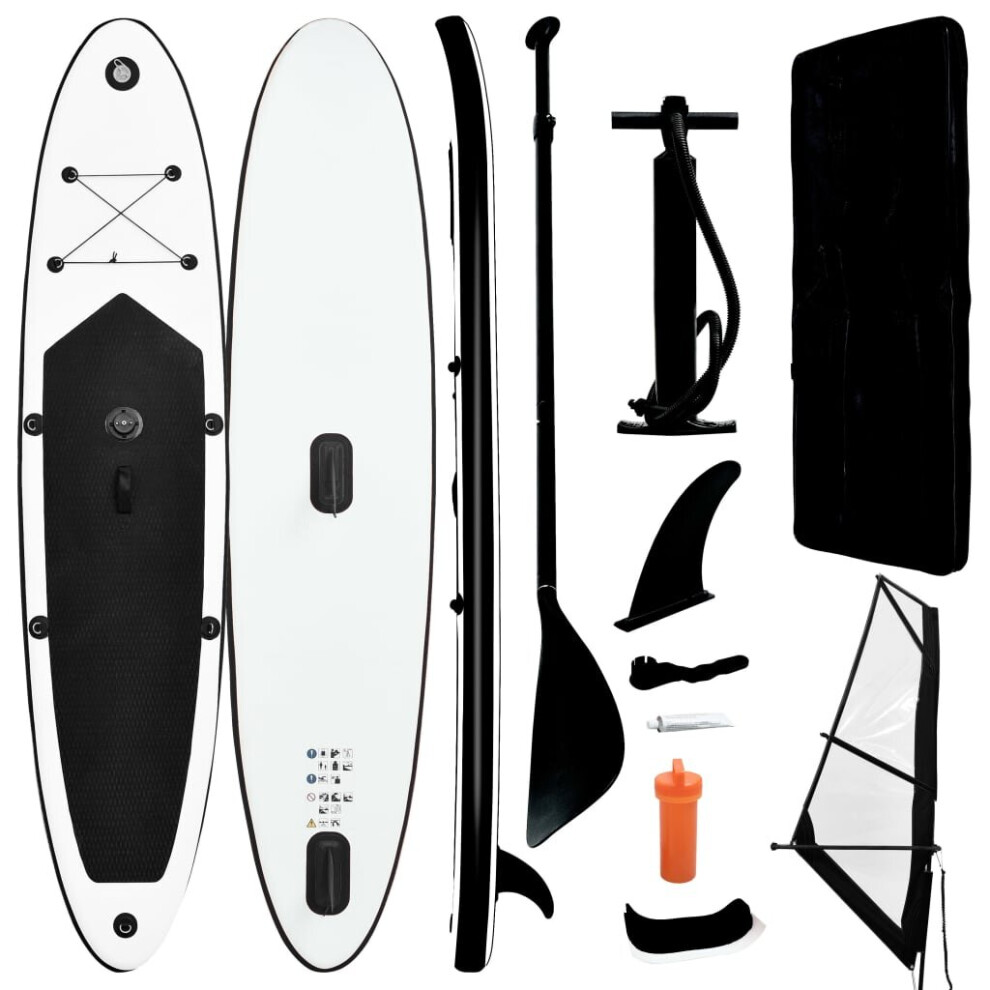 vidaXL Inflatable Stand Up Paddleboard with Sail Set Black and White SUP Board