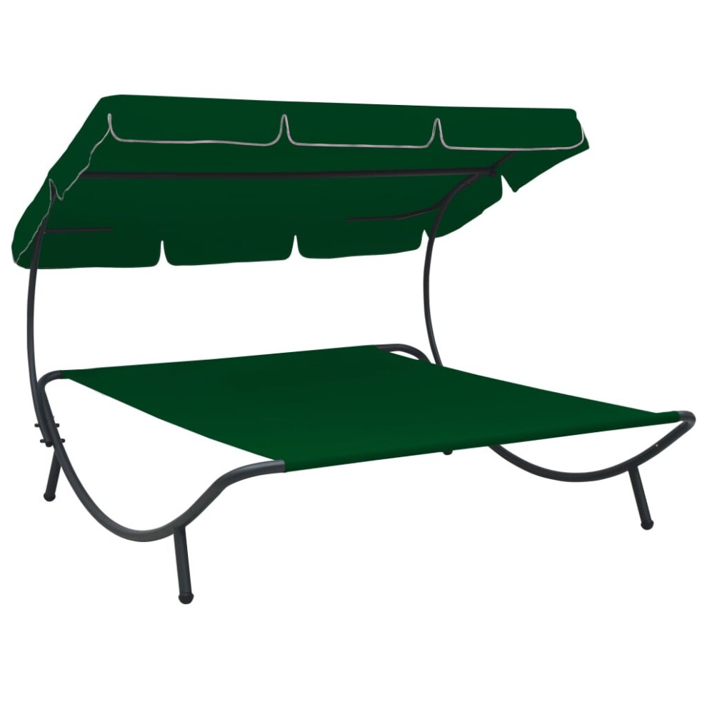 vidaXL Outdoor Lounge Bed with Canopy Green Chaise Lounge Patio Home Sun Bed