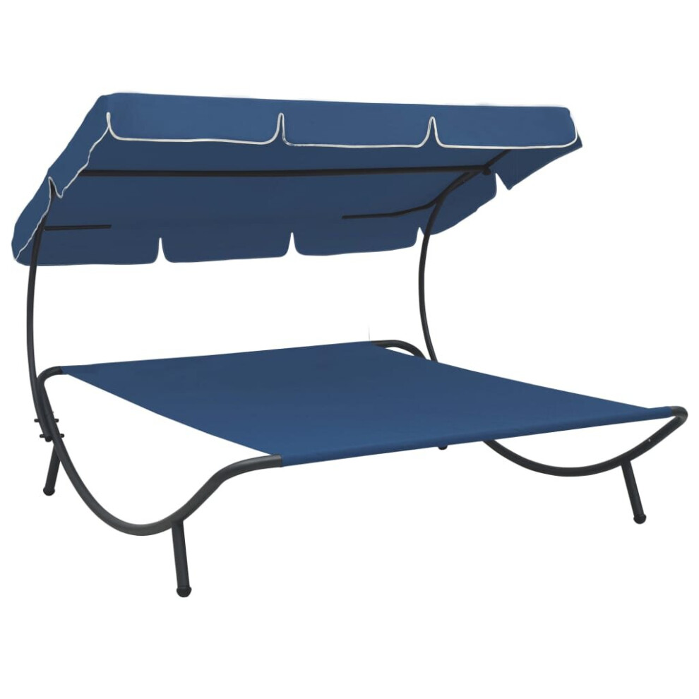 vidaXL Outdoor Lounge Bed with Canopy Blue Chaise Lounge Patio Home Garden Bed