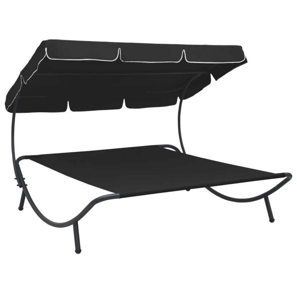 vidaXL Outdoor Lounge Bed with Canopy Black Chaise Lounge Patio Home Sun Bed