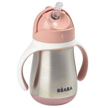 BEABA, Biberon/Tazza di apprendimento /Bottiglia Bambino 2 in 1 Inox, Tazza con cannuccia Bambino, 100% impermeabile, Anti-perdita, 250ml, Rosa