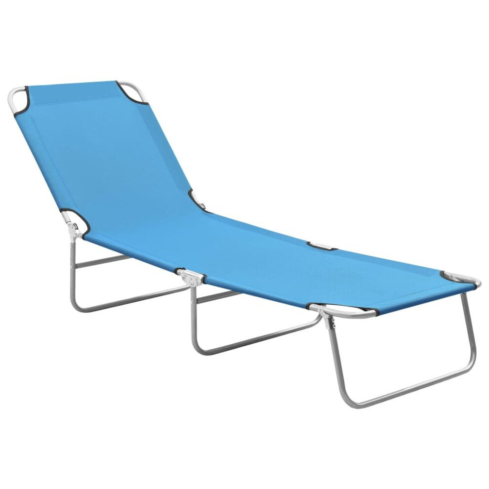 vidaXL Folding Sun Lounger Steel and Fabric Turquoise Blue Lounge Bed Outdoor