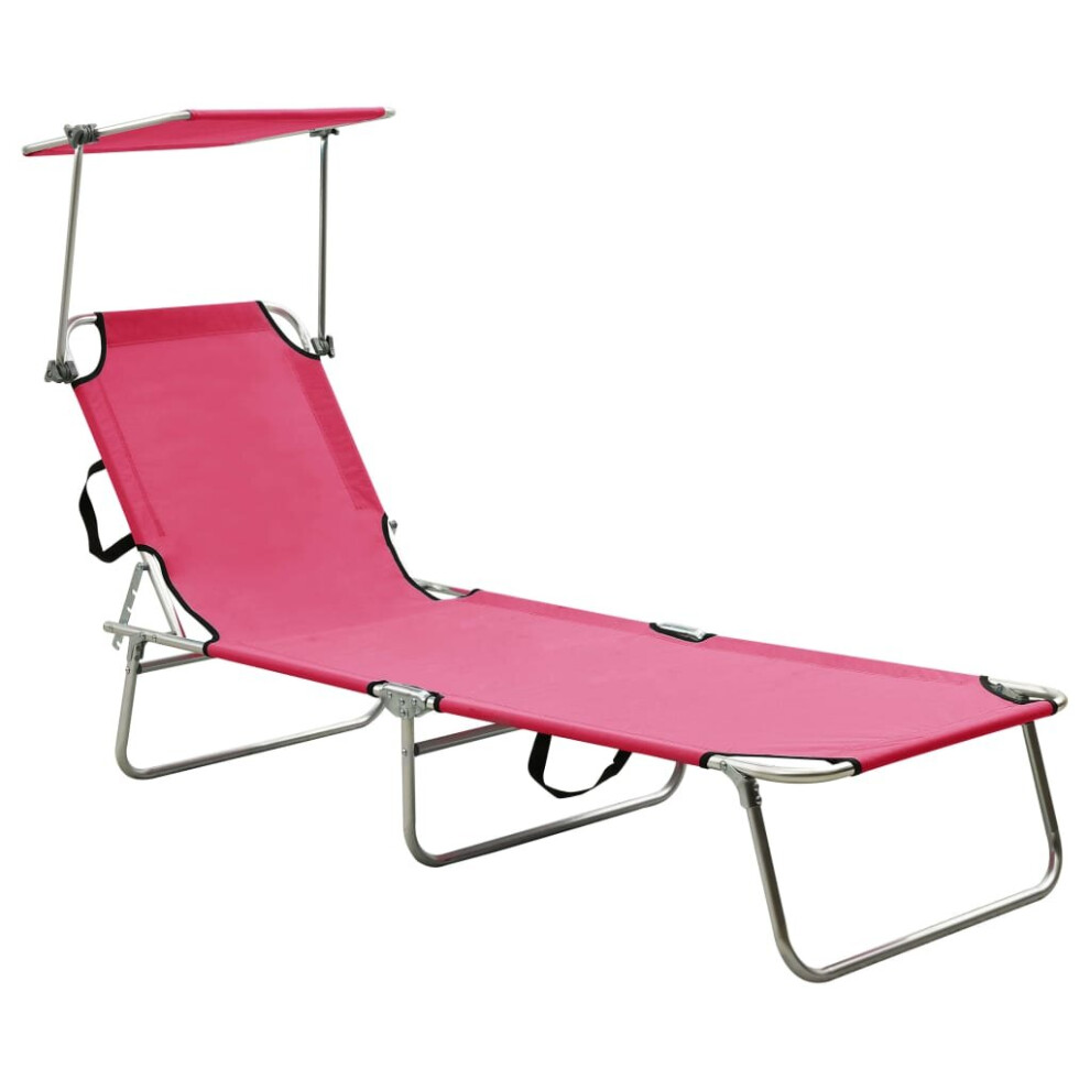 Vidaxl Folding Sun Lounger With Canopy Steel Magento Pink Lounge Chair Sunbed