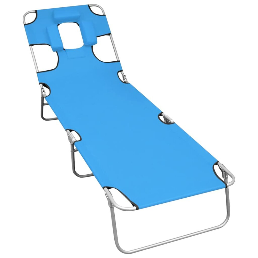 vidaXL Folding Sun Lounger with Head Cushion Steel Turqoise Blue Lounge Chair