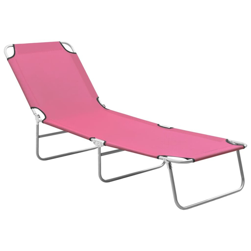 vidaXL Folding Sun Lounger Steel and Fabric Pink Lounge Bed Outdoor Daybed