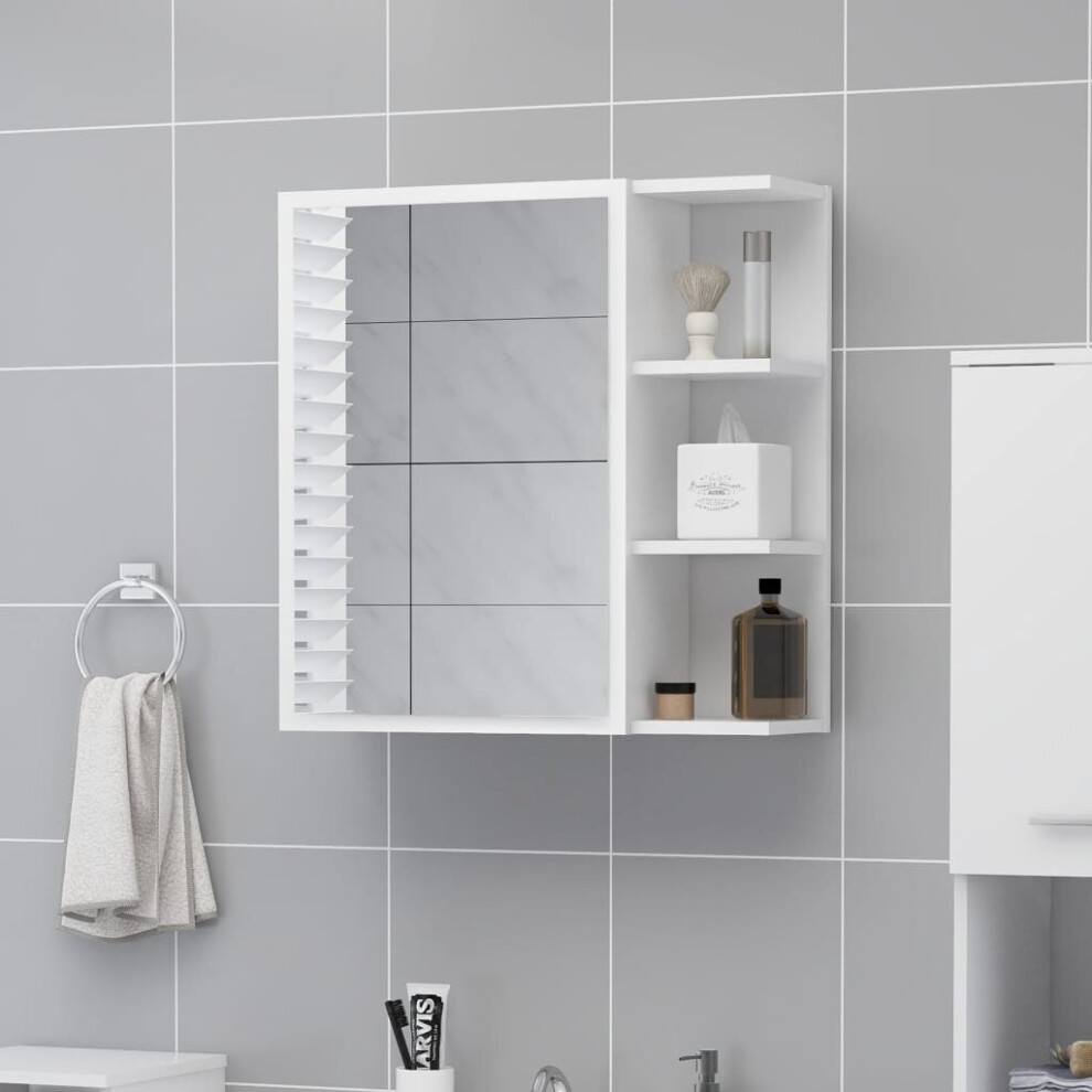 vidaXL Bathroom Mirror Cabinet White Chipboard Washroom Wall Storage Rack