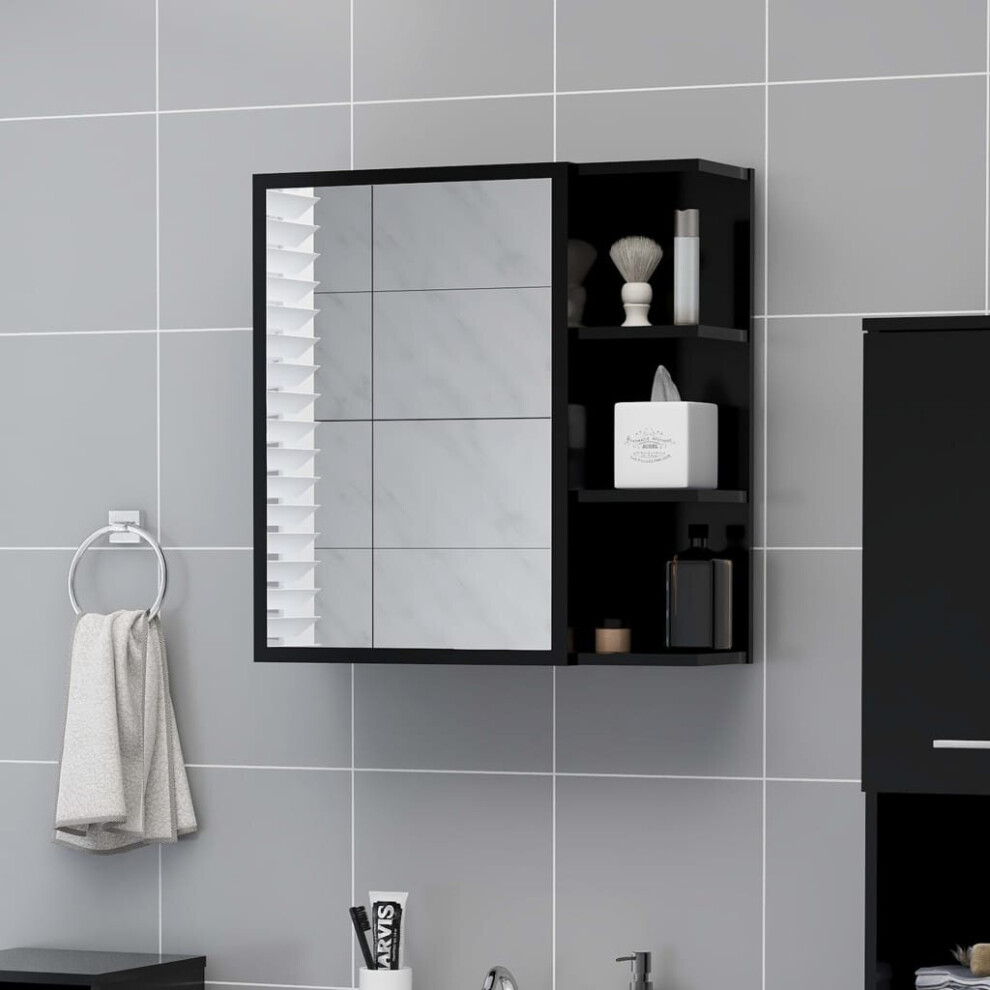 vidaXL Bathroom Mirror Cabinet Black Engineered Wood Home Wall Storage Rack