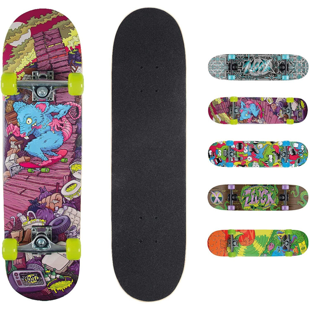 Xootz Kids Complete Beginners Double Kick Trick Skateboard Maple Deck - 31 x 8 Inches Rat Ramp