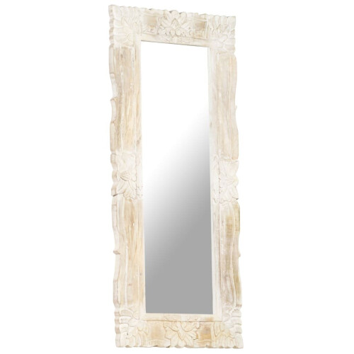 VidaXL vidaXL Solid Mango Wood Mirror White 110x50 cm Home Wall Mounted Makeup Mirror 1
