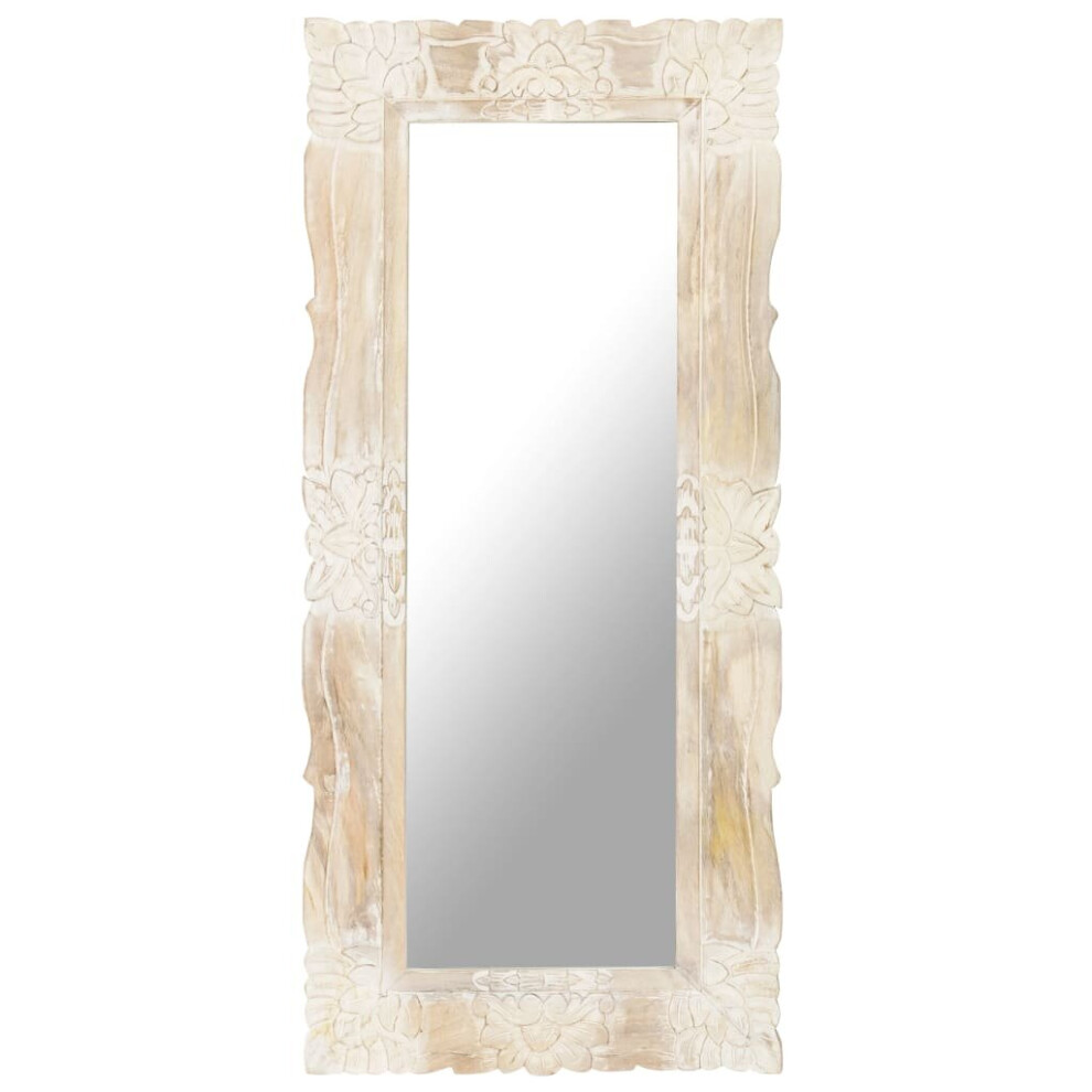 vidaXL Solid Mango Wood Mirror White 110x50 cm Home Wall Mounted Makeup Mirror