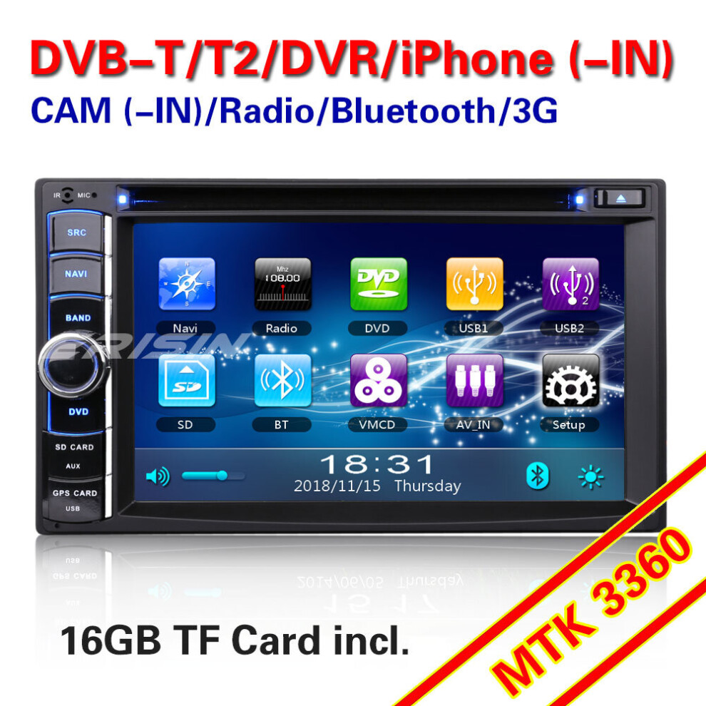 DAB+ Sat Nav Bluetooth DVR 3G DVB-T iPod CD USB Universal Double 2Din Car Stereo